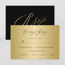 Elegant Gold Black Calligraphy Wedding RSVP Car