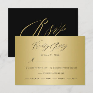 Elegant Gold Black Calligraphy Wedding RSVP Car Karte