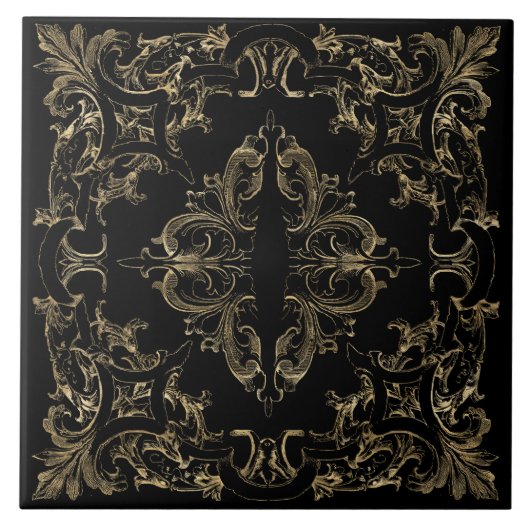 Elegant Gold Black Fliese (Vorderseite)