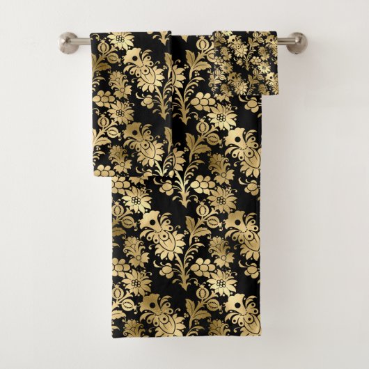 Elegant Gold Black Floral Glam Badhandtuch Set (Insitu)