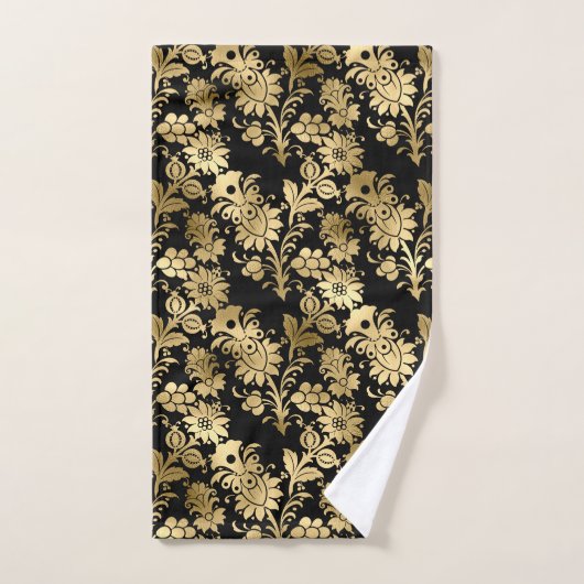 Elegant Gold Black Floral Glam Badhandtuch Set (Handtuch)