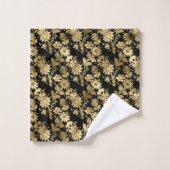 Elegant Gold Black Floral Glam Badhandtuch Set (Waschlappen)