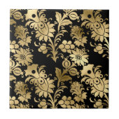 Elegant Gold Black Floral Glam Fliese (Vorderseite)