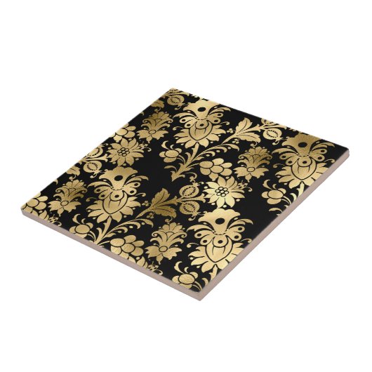 Elegant Gold Black Floral Glam Fliese (Seite)