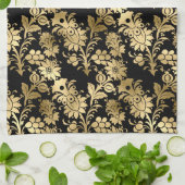 Elegant Gold Black Floral Glam Geschirrtuch (Gefaltet)