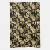 Elegant Gold Black Floral Glam Geschirrtuch (Vertikal)