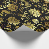 Elegant Gold & Black Floral Pattern Geschenkpapier (Ecke)