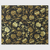 Elegant Gold & Black Floral Pattern Geschenkpapier (Flach)