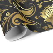 Elegant Gold & Black Floral Pattern Geschenkpapier (Rolleneckpunkt)