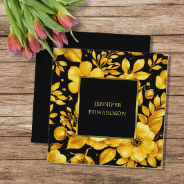 Elegant gold black flowers professional quadratische visitenkarte
