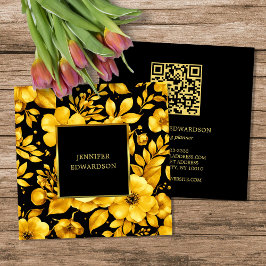 Elegant gold black flowers QR code professional Quadratische Visitenkarte