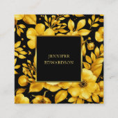 Elegant gold black flowers QR code professional Quadratische Visitenkarte (Vorderseite)