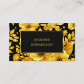 Elegant gold black flowers QR code professional Visitenkarte (Vorderseite)