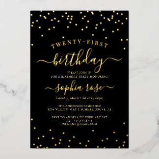 Elegant Gold Black Foil Calligrafy 21. Geburtstag Folieneinladung