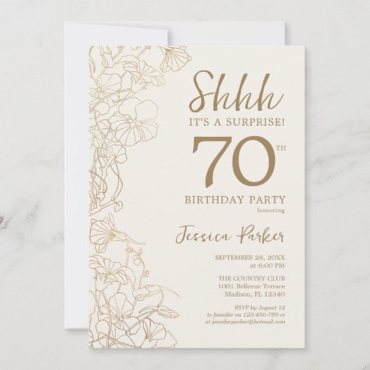 Elegant Gold Black Foto Überraschung 70. Geburtsta Einladung (Vorderseite)