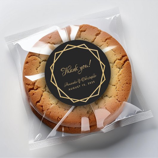 Elegant Gold Black Geometric Danke Hochzeit Runder Aufkleber