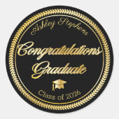 Elegant Gold | Black Grad Cap Class of 2023 Runder Aufkleber (Vorderseite)