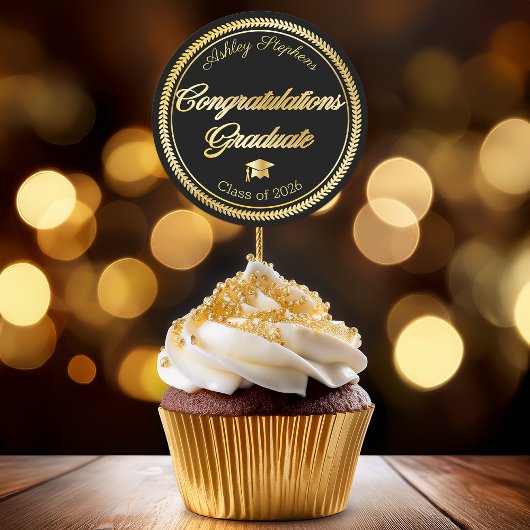 Elegant Gold | Black Grad Cap Class of 2023 Runder Aufkleber