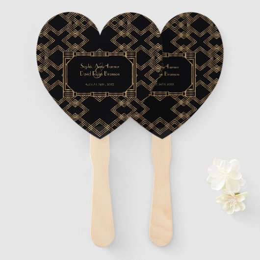 Elegant Gold Black Great Gatsby 1920er Hochzeit Fächer (Vorne und Hinten)