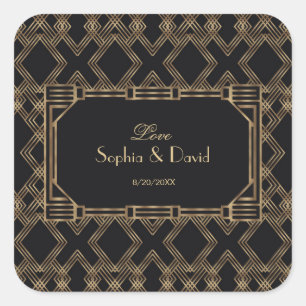 Elegant Gold Black Great Gatsby 1920er Hochzeit Quadratischer Aufkleber