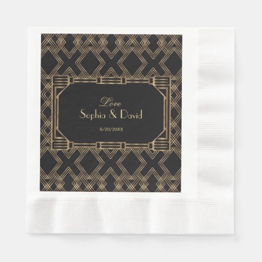 Elegant Gold Black Great Gatsby 1920er Hochzeit Serviette (Vorderseite)