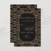 Elegant Gold Black Great Gatsby 1920s Wedding RSVP (Vorne/Hinten)