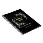 Elegant Gold Black Greenery Monogram Rezept Notizblock (Rechte Seite)