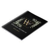 Elegant Gold Black Greenery Monogram Rezept Notizblock (Linke Seite)