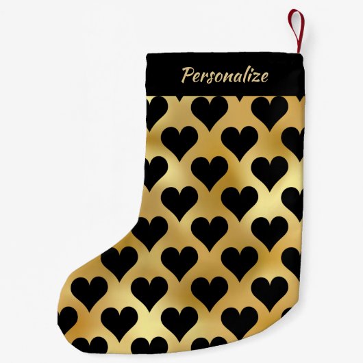 Elegant Gold Black Hearts Personalized  Kleiner Weihnachtsstrumpf (Rückseite)