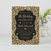 Elegant Gold & Black Leopard Print Birthday Party Einladung (Stehend Vorderseite)