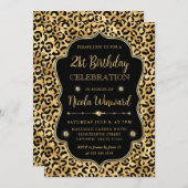 Elegant Gold & Black Leopard Print Birthday Party Einladung (Vorne/Hinten)