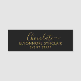Elegant Gold Black Minimal Chocolate Event Staff  Namensschild