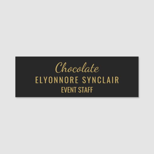 Elegant Gold Black Minimal Chocolate Event Staff  Namensschild (Vorderseite)