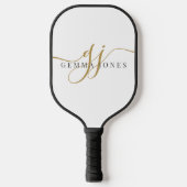 Elegant Gold Black Monogram Pickleball Schläger (Vorderseite)