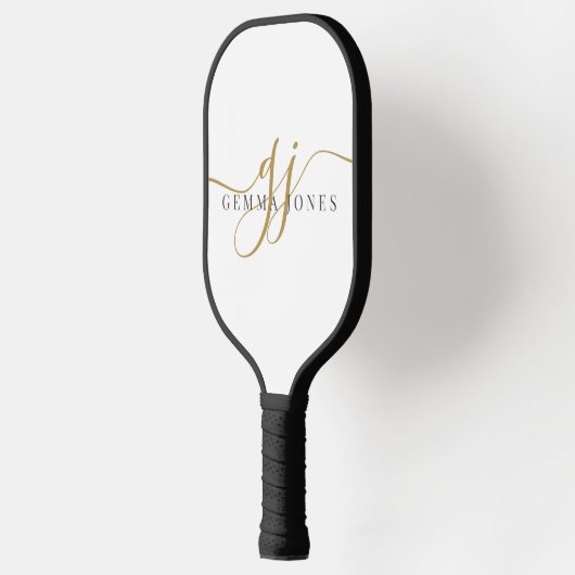 Elegant Gold Black Monogram Pickleball Schläger (Links)