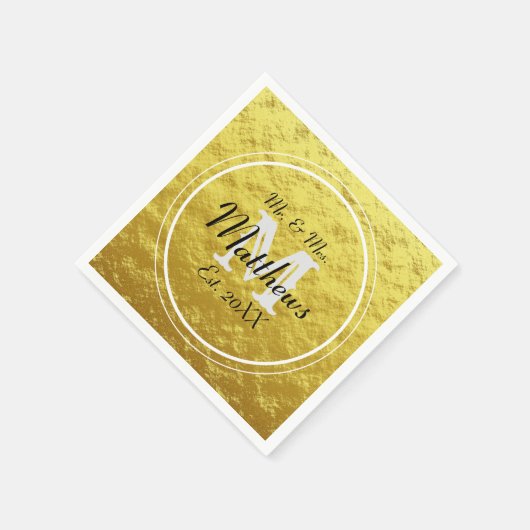 Elegant Gold Black Mr. und Mrs. Wedding Initial Serviette (Ecke)