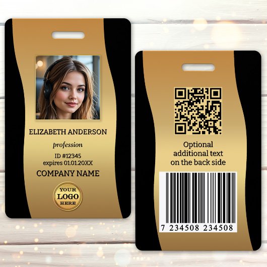 Elegant Gold Black Photo ID Badge Ausweis