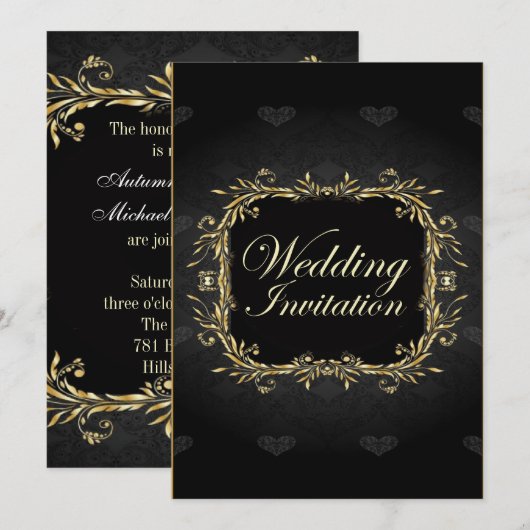 Elegant Gold Black Regal Wedding Einladung (Vorne/Hinten)