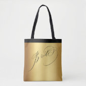 Elegant Gold Black Script Bride Wedding Tasche (Vorderseite)