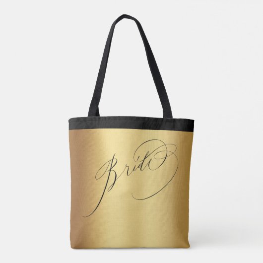 Elegant Gold Black Script Bride Wedding Tasche (Rückseite)