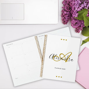 Elegant Gold Black Script Initial Name Monogram Planer