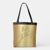 Elegant Gold Black Script Mutter der Bride Tasche (Rückseite)
