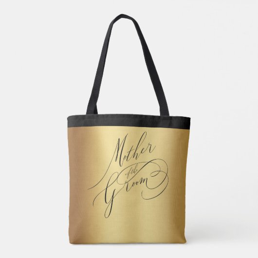 Elegant Gold Black Script Mutter des Grooms Tasche (Rückseite)