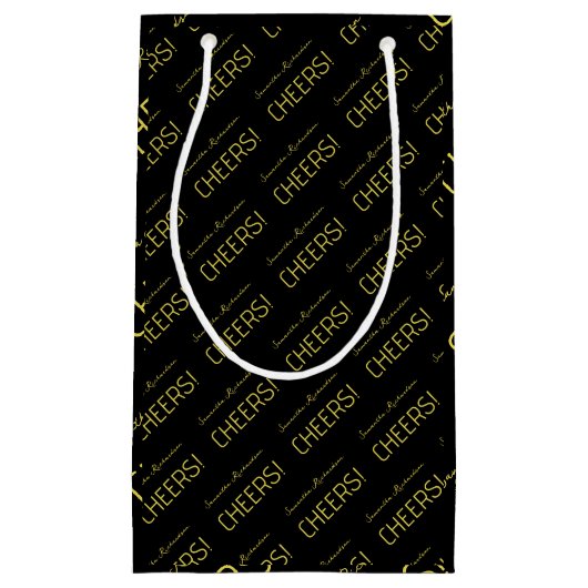 Elegant Gold Black Script Name Kleine Geschenktüte (Vorderseite)