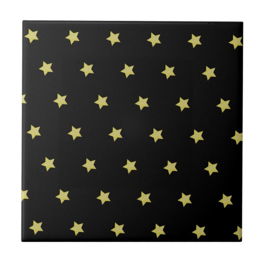Elegant Gold & Black Star Pattern Fliese (Vorderseite)