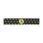 Elegant Gold & Black Star Pattern Monogram Einladungsbanderole (Flach)