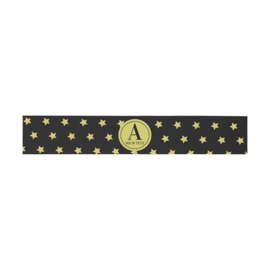 Elegant Gold & Black Star Pattern Monogram Einladungsbanderole (Flach)
