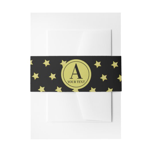 Elegant Gold & Black Star Pattern Monogram Einladungsbanderole (Vorderseite Beispiel)