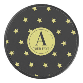 Elegant Gold & Black Star Pattern Monogram Eishockey Puck