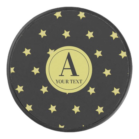 Elegant Gold & Black Star Pattern Monogram Eishockey Puck (Vorderseite)